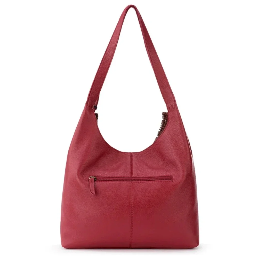 NEW The Sak Women Large Huntley Leather Crimson Red Hobo Bag Crochet Bead 108601